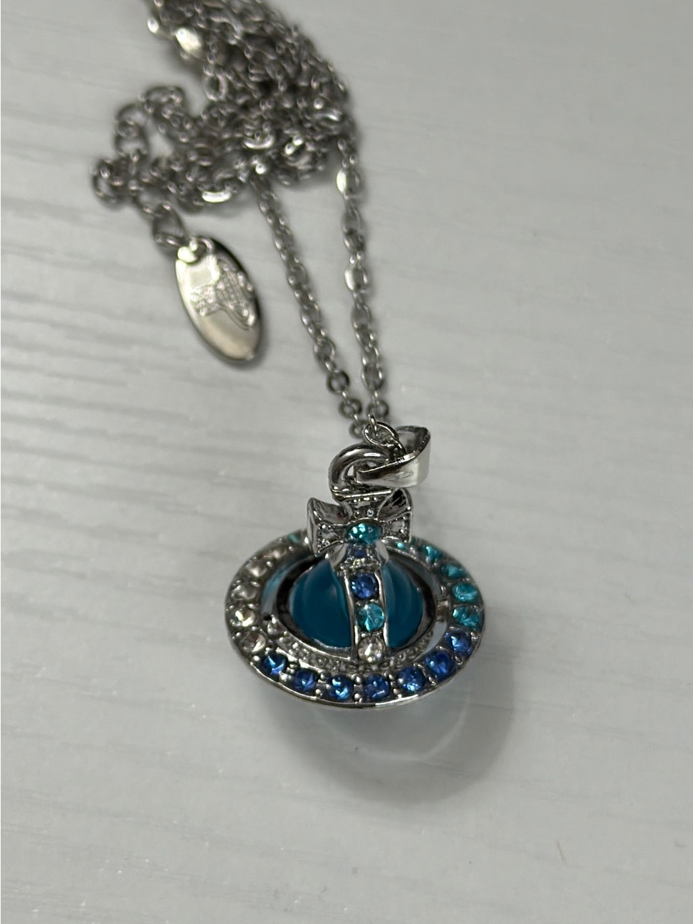 Blue Crystal Planet Pendant Necklace - Women Jewelry